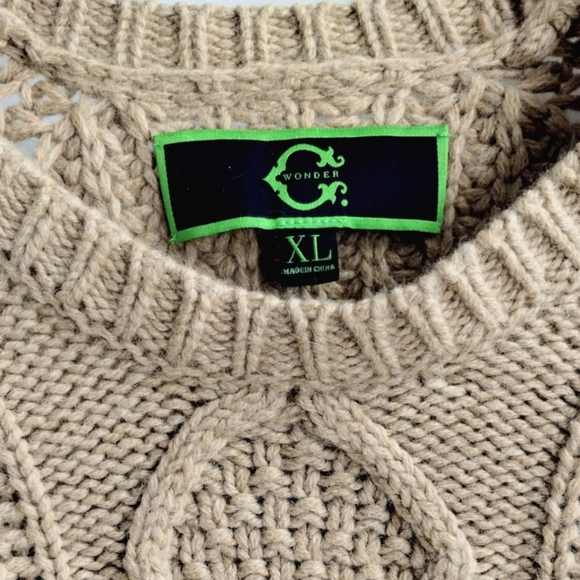 C. Wonder Sweater Camel Chunky Crew Neck‎ Cable Knit Tan - Picture 10 of 10
